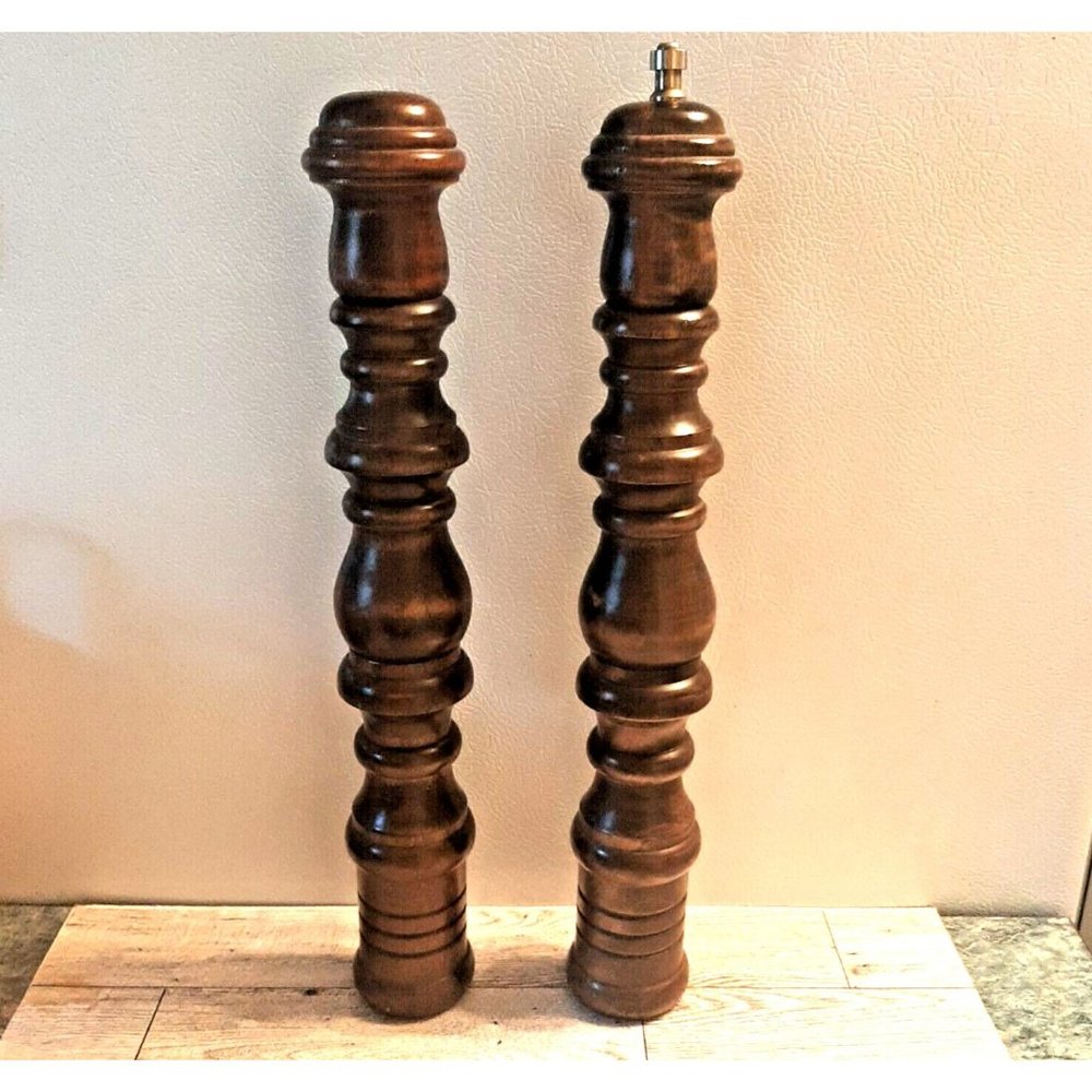 Vintage Himark Salt Shaker and Pepper Mill 14” Tall Brown Wooden Made in Japan - Picture 2 of 10